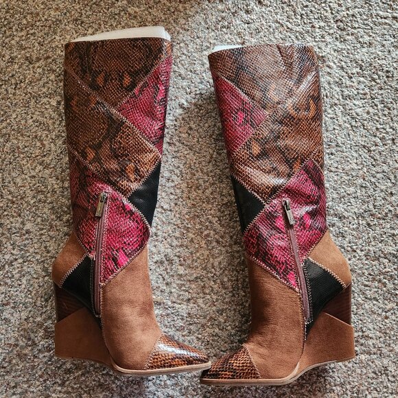 Jessica Simpson Snake Patchwork Henlee Tall Wedge Boots. Size 5. NWOT - Picture 7 of 12